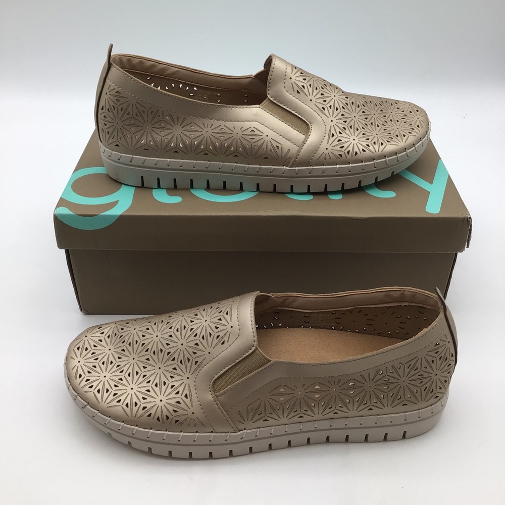 Glolily Women‎ Gold Metallic Elle Starburst Slip On Loafer Shoes Size 10M New